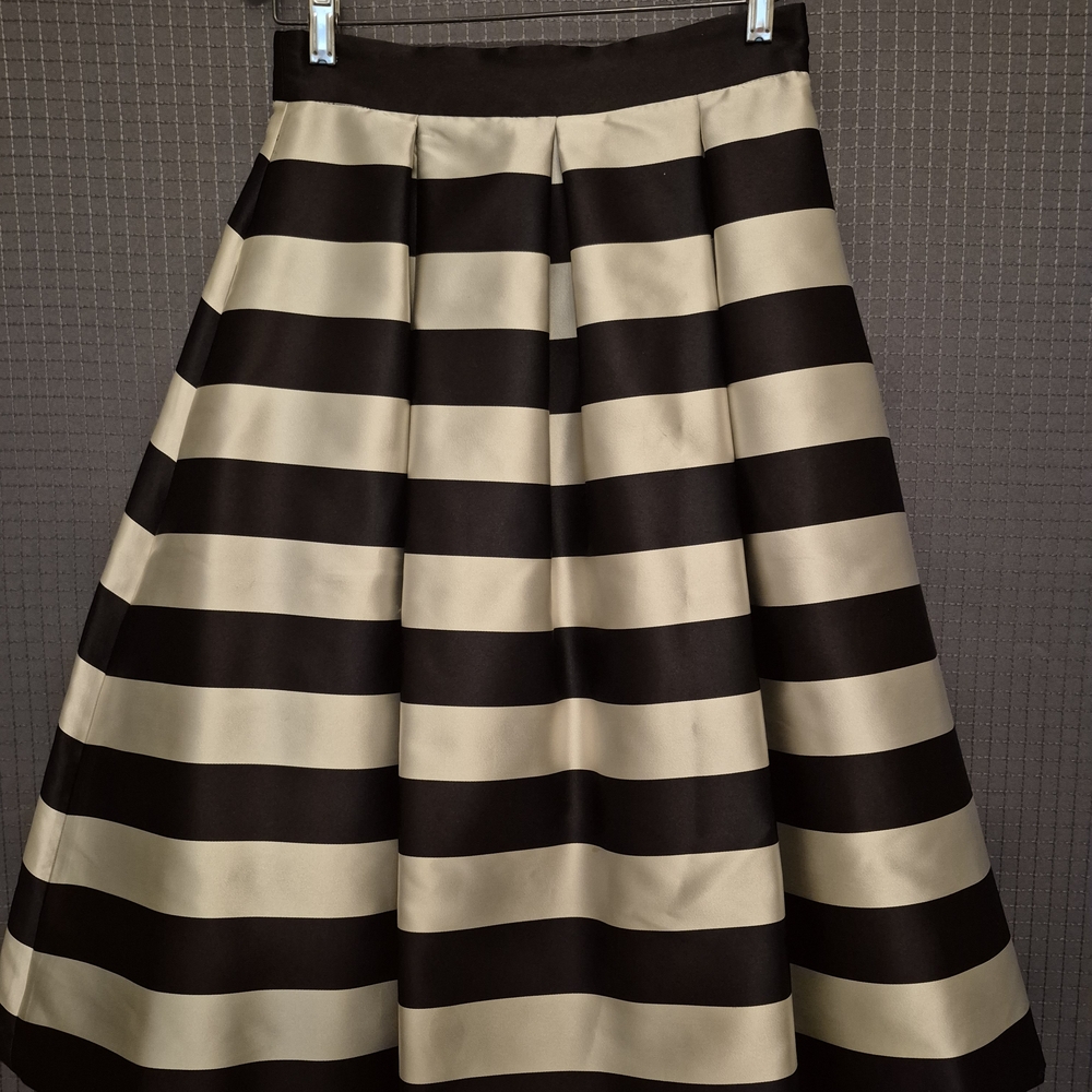 Eliza J Black and Cream Striped A-Line Skirt